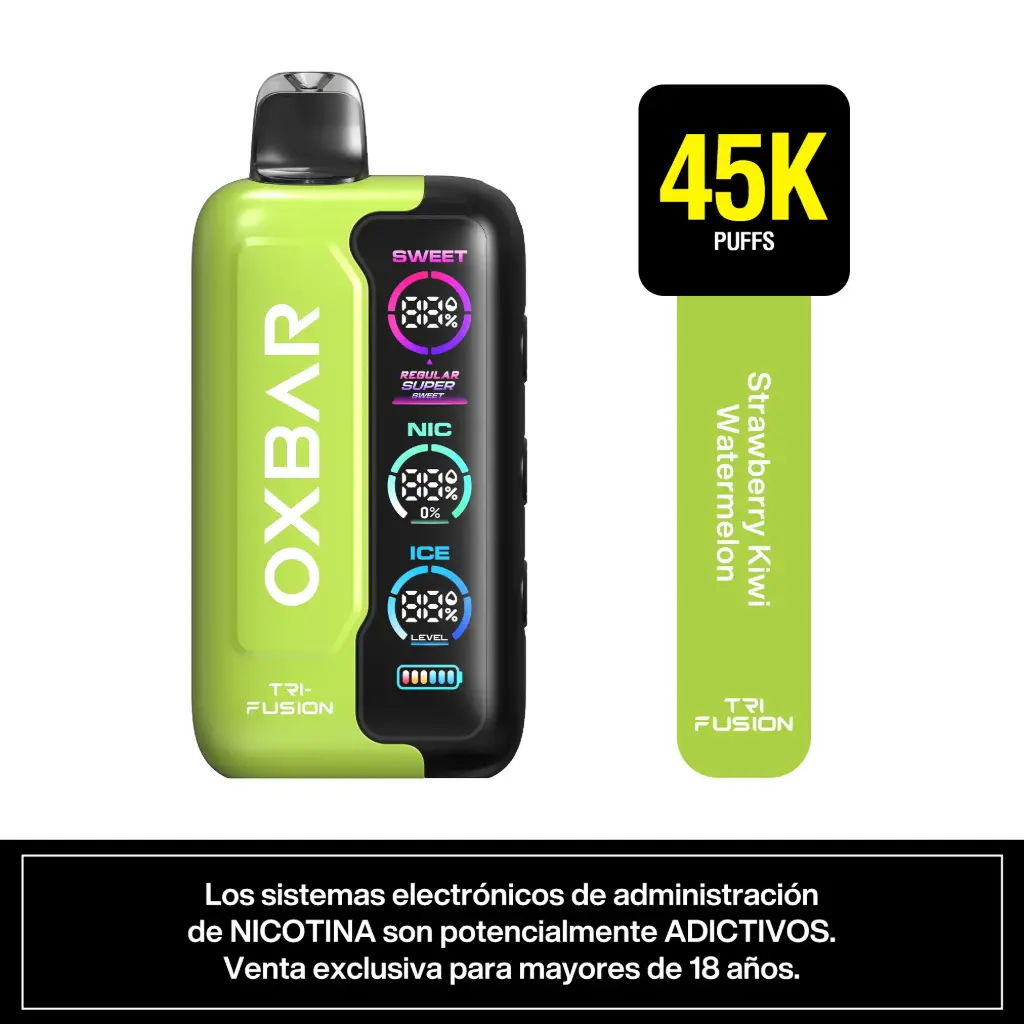 Vaporizador Tri Fusion 45k Puff Strawberry Kiwi Watermelon Oxbar