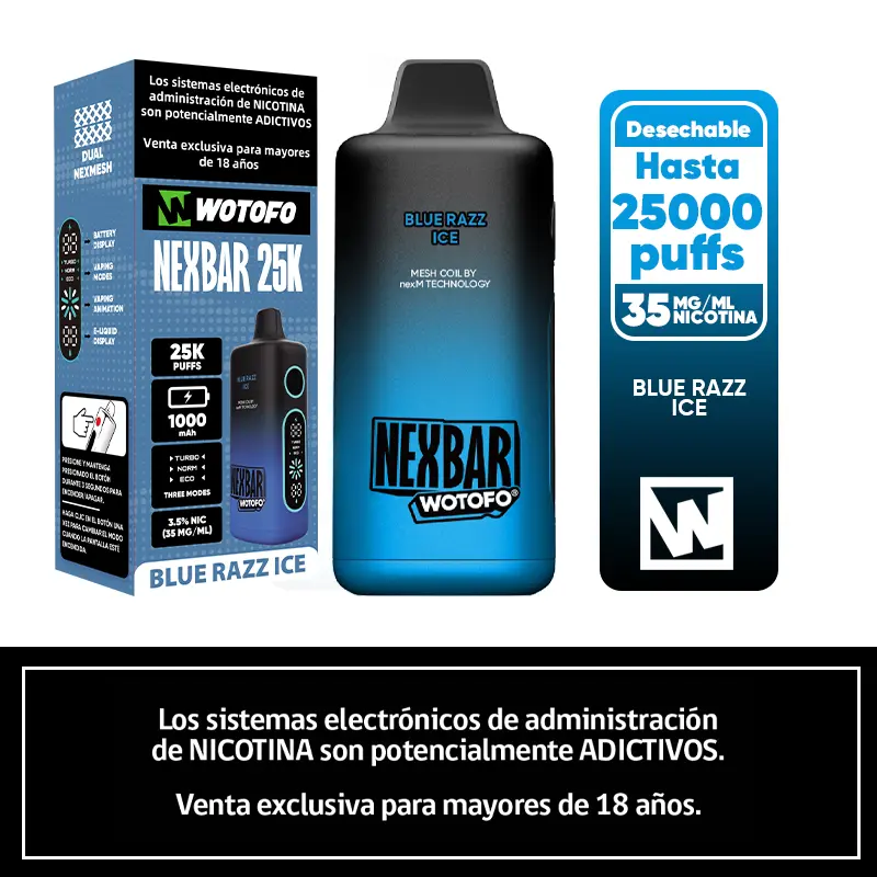Vaporizador 25k Puffs Blue Razz Ice Nexbar Wotofo 