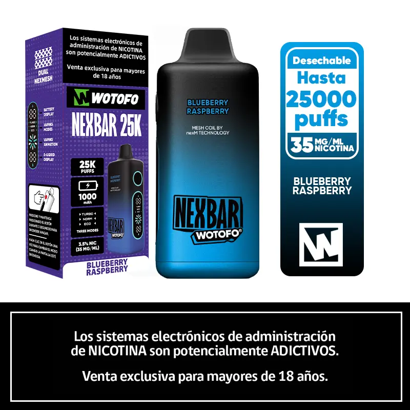 Vaporizador 25k Puffs Blueberry Raspberry Nexbar Wotofo 