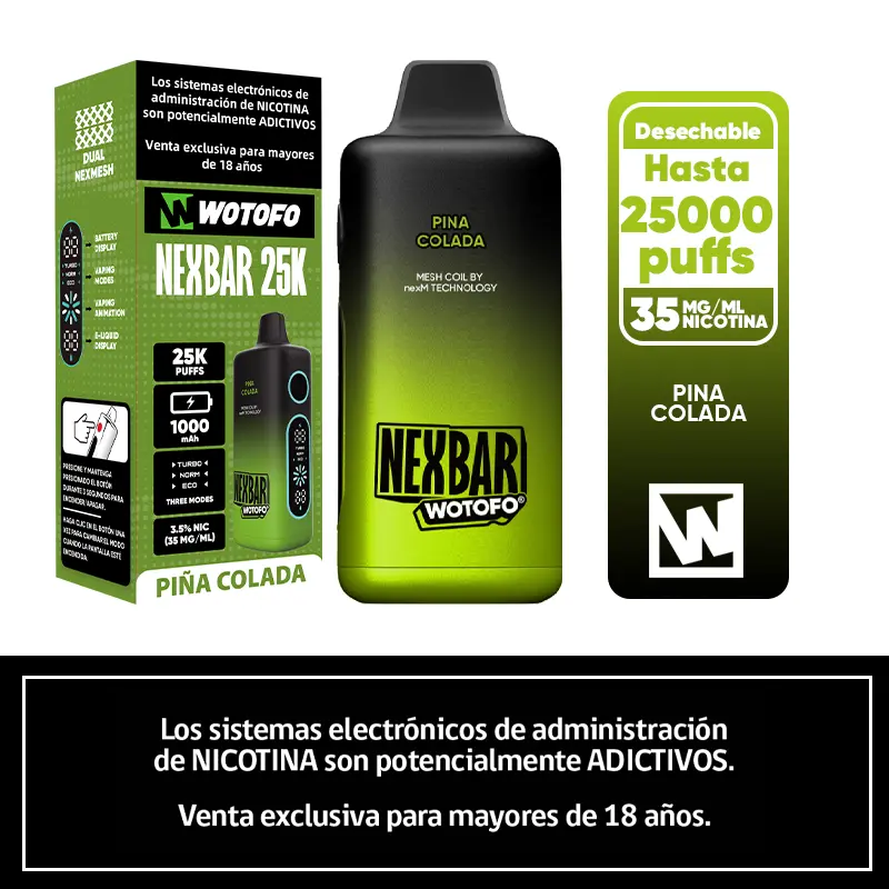 Vaporizador 25k Puffs Piña Colada Nexbar Wotofo 