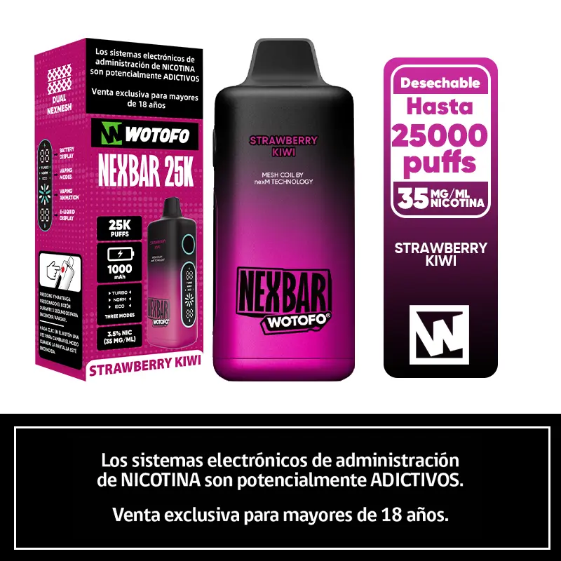 Vaporizador 25k Puffs Strawberry Kiwi Nexbar Wotofo 