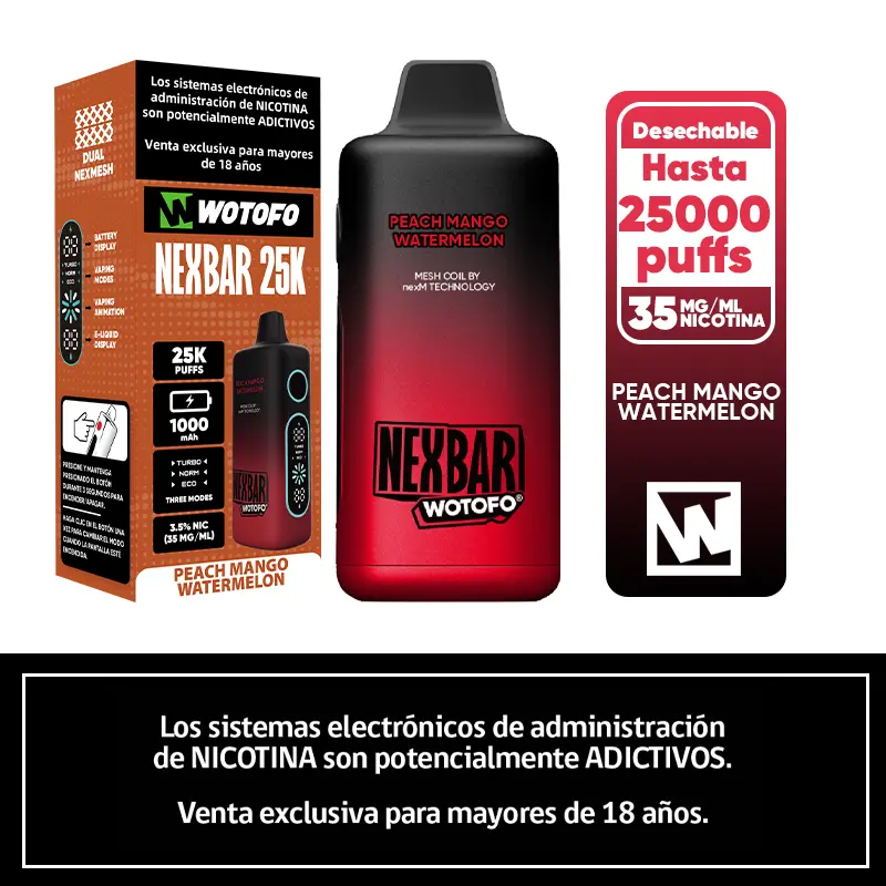Vaporizador 25k Puffs Peach Mango Watermelon Nexbar Wotofo 
