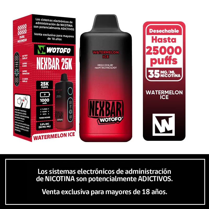 Vaporizador 25k Puffs Watermelon Ice Nexbar Wotofo 