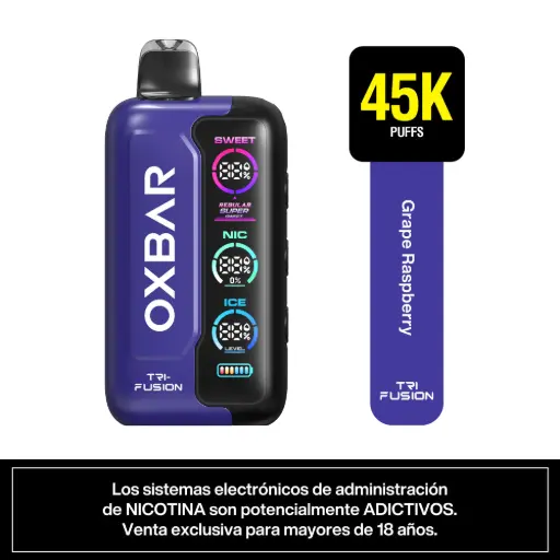 Vaporizador Tri Fusion 45k Puff Grape Raspberry Oxbar